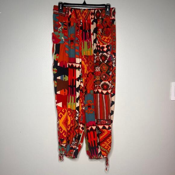 Christian Siriano Multicolor Harem Pants Sz M Elastic Waist Boho Hippie Festival - Picture 1 of 13